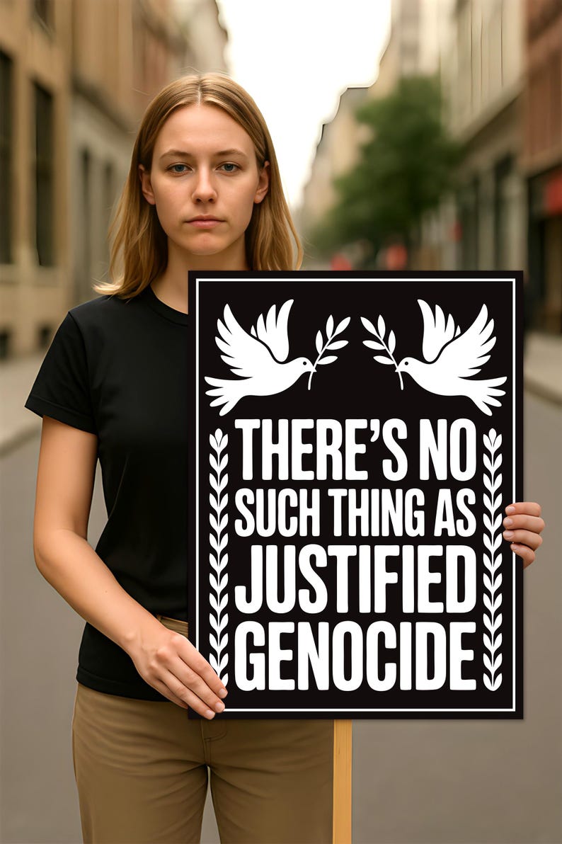 No Justified Genocide Protest Sign, Anti-Trump, Free Palestine, Gaza, Political Activist Rally Sign, Resist Fascism Protest Poster