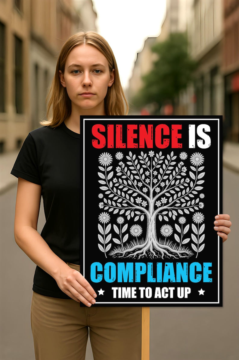 Silence is Compliance Resist Protest Sign, Anti-Trump, Political Activist Rally Sign, Resist Racism, Resist Fascism Protest Poster