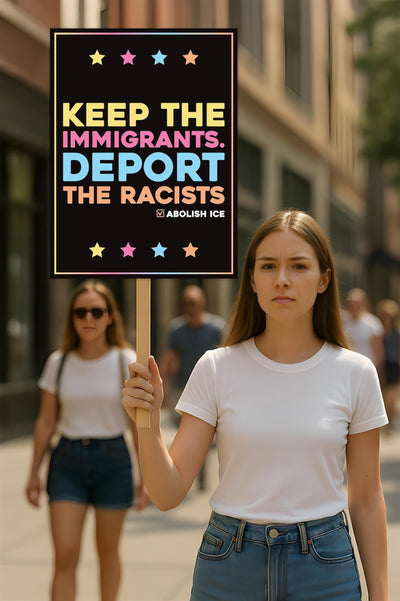 Abolish ICE Protest Sign, Anti-Trump Keep the Immigrants, Deport the Racists, Political Activist Poster, Resist Fascism Rally Sign
