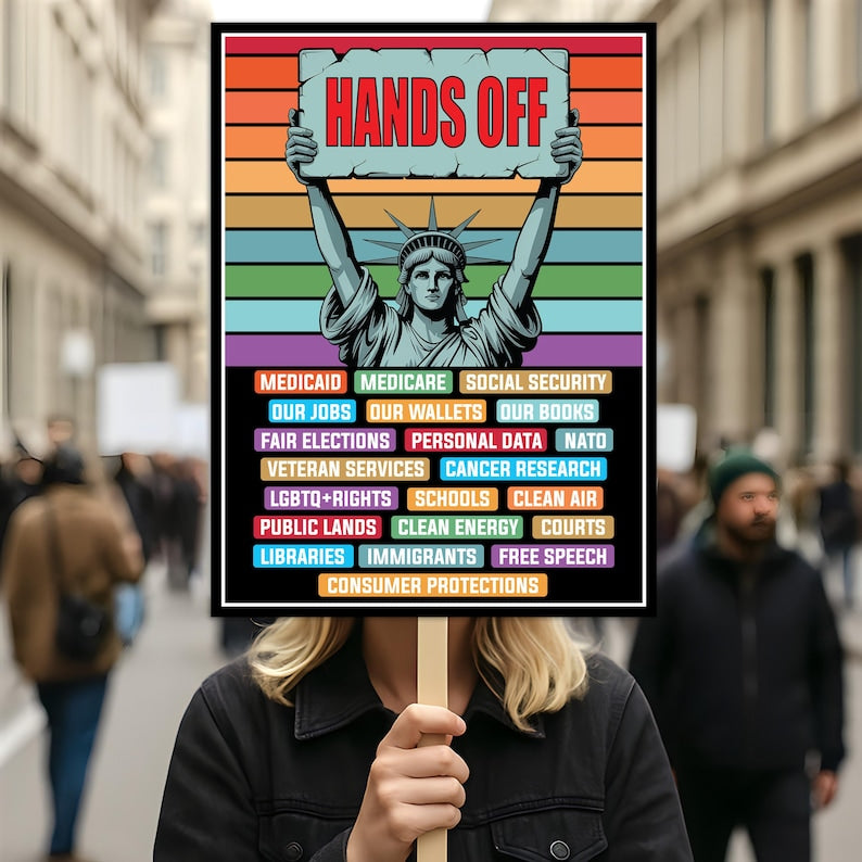 Statue of Liberty Hands Off Resist Protest Sign, Anti-Trump, Political Activist Rally Sign, Resist Racism, Resist Fascism Protest Poster