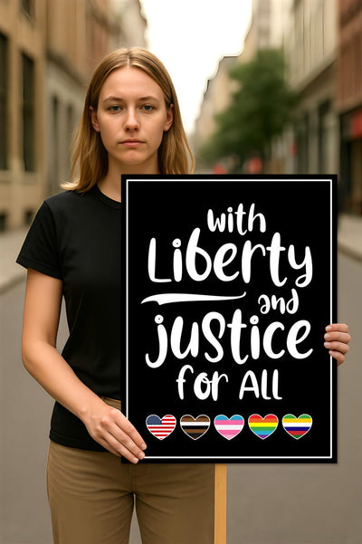 With Liberty And Justice For All Protest Sign, Anti-Trump No Kings In America, Political Activist Poster, Rally Sign, Resist Fascism Poster