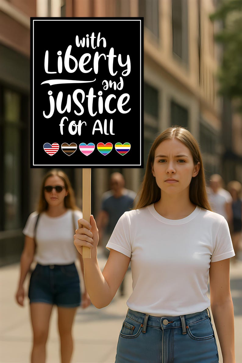 With Liberty And Justice For All Protest Sign, Anti-Trump No Kings In America, Political Activist Poster, Rally Sign, Resist Fascism Poster
