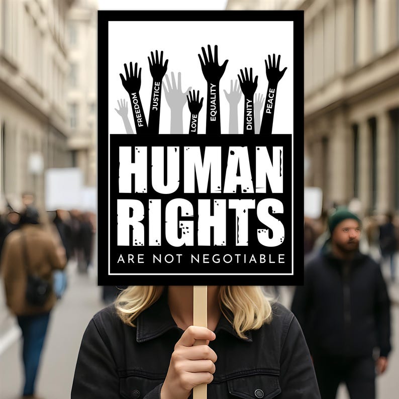 Human Rights Are Not Negotiable Protest Sign, Anti-Trump Resistance, Political Activist Poster, Rally Sign, Resist Fascism Protest Poster