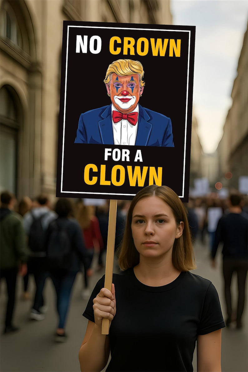No Crown for a Clown, No Kings Protest Sign, Anti-Trump Resistance, Political Activist Poster, Rally Sign, Resist Fascism Protest Poster