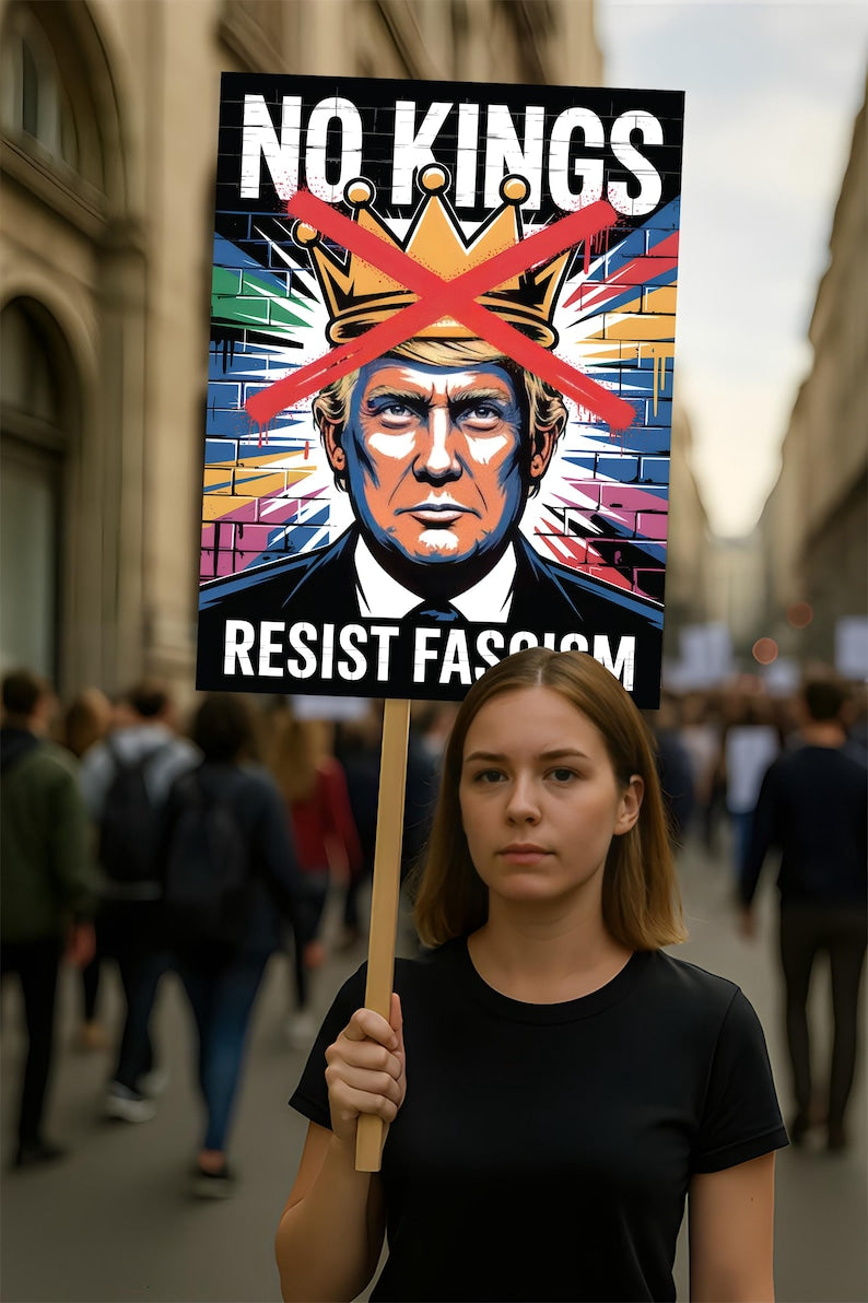No Kings in America Protect Democracy Protest Sign, Anti-Trump, Political Activist Rally Sign, Resist Racism, Resist Fascism Poster