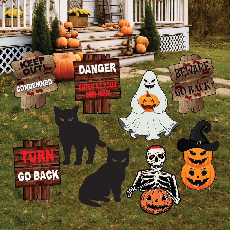 Outdoor Halloween Yard Sign Decorations, Spooky Waterproof Lawn Signs with Stakes, Halloween Party Garden Decor for Home or Themed Event