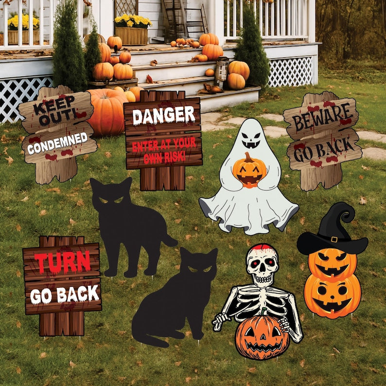 Outdoor Halloween Yard Sign Decorations, Spooky Waterproof Lawn Signs with Stakes, Halloween Party Garden Decor for Home or Themed Event