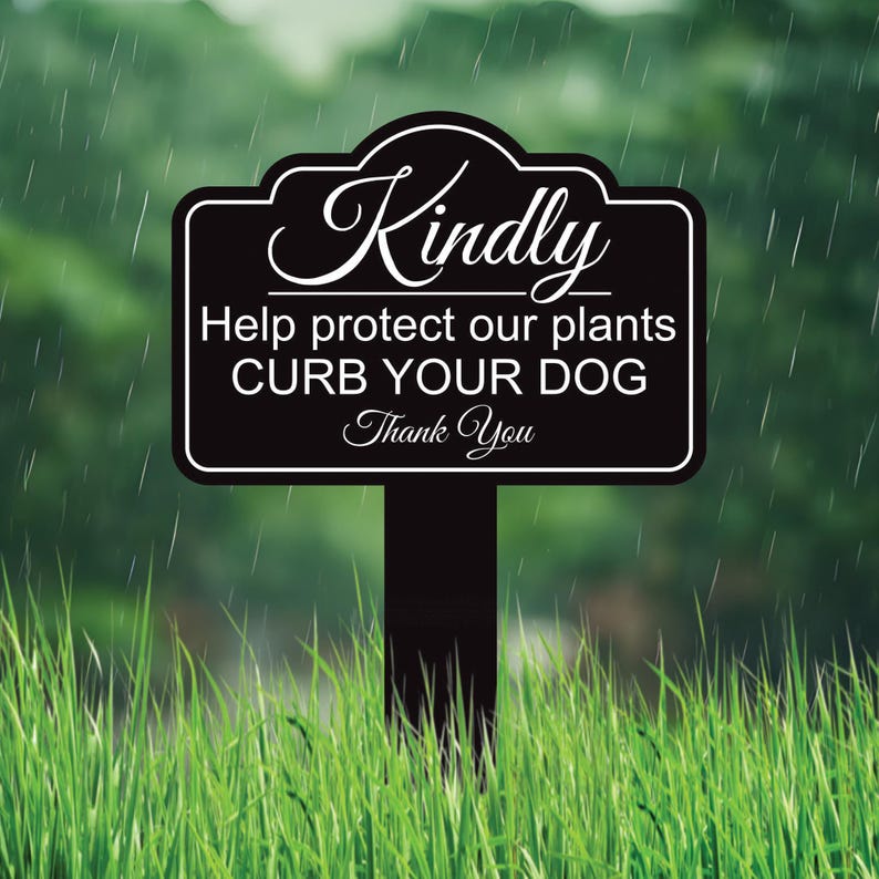 Kindly Help Protect Our Plants Curb Your Dog Yard Sign 10” x 14” - Rust-free Aluminum Sign for Lawn, Outdoor Yard Sign with Integrated Stake