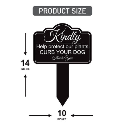 Kindly Help Protect Our Plants Curb Your Dog Yard Sign 10” x 14” - Rust-free Aluminum Sign for Lawn, Outdoor Yard Sign with Integrated Stake