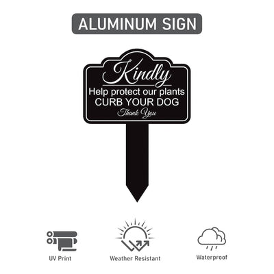 Kindly Help Protect Our Plants Curb Your Dog Yard Sign 10” x 14” - Rust-free Aluminum Sign for Lawn, Outdoor Yard Sign with Integrated Stake