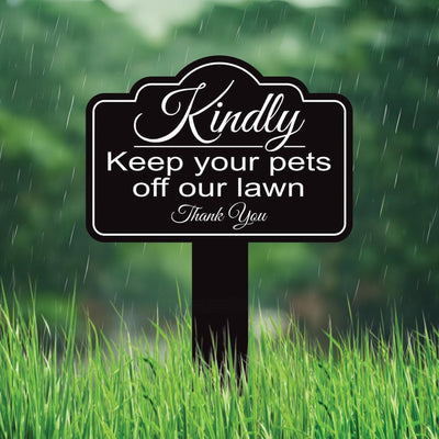 Kindly Keep Your Pets off Our Lawn Aluminum Yard Sign 10” x 14” - Rust-free Metal Sign for Lawn, Outdoor Yard Sign with Integrated Stake