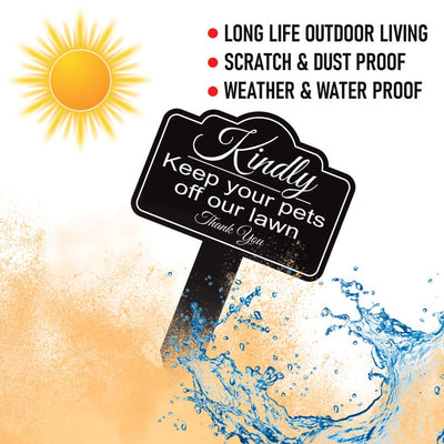 Kindly Keep Your Pets off Our Lawn Aluminum Yard Sign 10” x 14” - Rust-free Metal Sign for Lawn, Outdoor Yard Sign with Integrated Stake