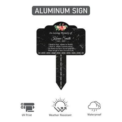 Personalized In Loving Memory Floral Memorial Yard Sign 10” x 14”, Rust-free Aluminum Tree Marker, Outdoor Garden Sign with Integrated Stake