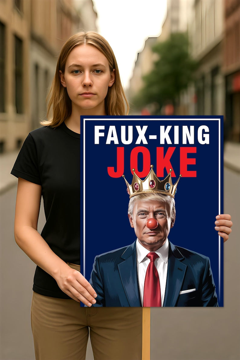 Faux King Joke, No Kings In America Protest Sign, Anti-Trump, Political Activist Poster, Rally Sign, Resist Fascism Protest Poster