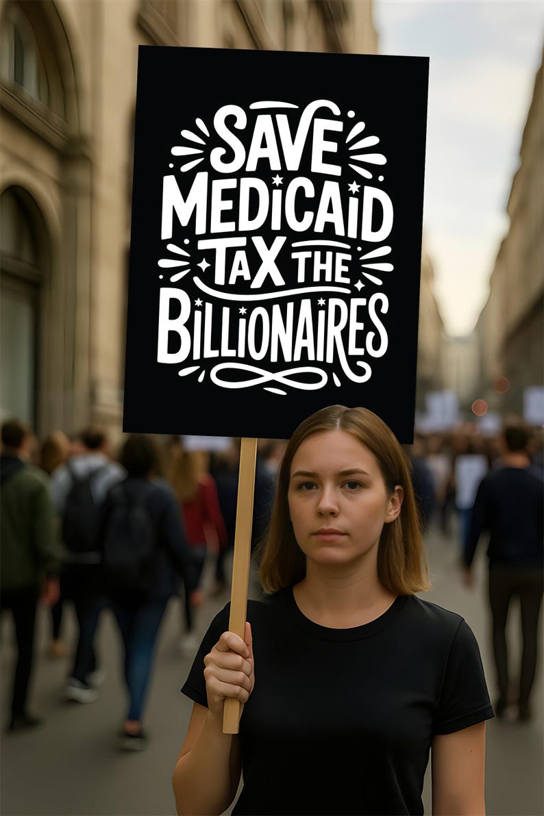 Save Medicaid Tax the Billionaires Protest Sign, Anti-Trump Resistance, Political Activist Poster, Rally Sign, Resist Fascism Protest Poster