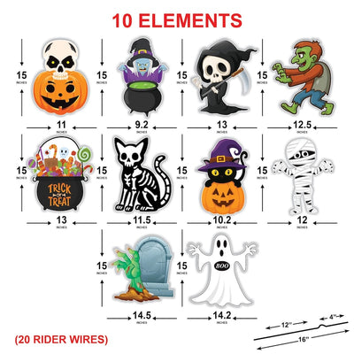 Halloween Yard Signs, Pumpkin Skeleton Ghost Lawn Decor, Cute Outdoor Trick or Treat Corrugated Cutouts with Stakes for Halloween Display