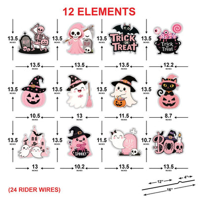Pink Halloween Yard Signs, Cute Baby Shower Decorations with Pumpkin Cat Ghost Witch, Outdoor Boo Party Garden Stakes for Lawn, Patio Décor