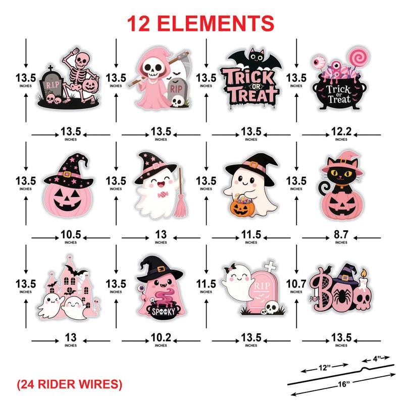 Pink Halloween Yard Signs, Cute Baby Shower Decorations with Pumpkin Cat Ghost Witch, Outdoor Boo Party Garden Stakes for Lawn, Patio Décor