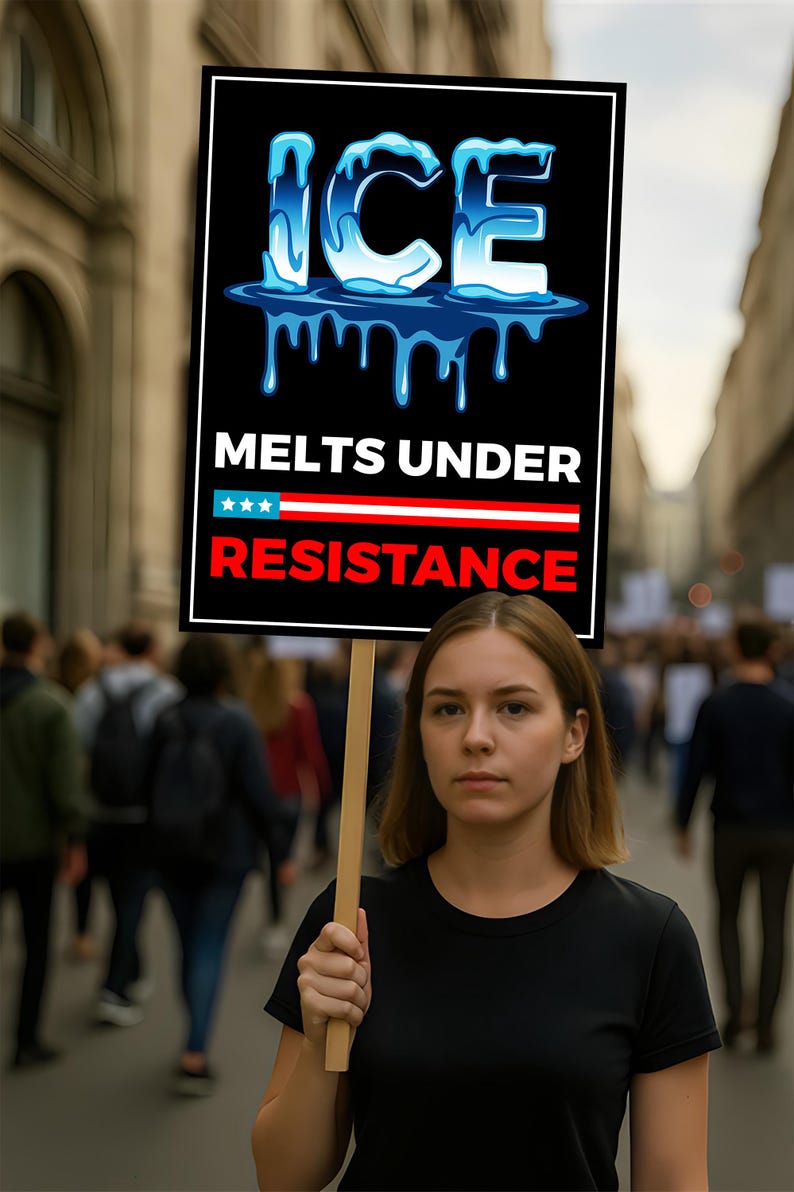 ICE Melts Under Resistance Protest Sign, Anti-Trump, Political Activist Protest Poster, Rally Sign, Resist Fascism, Resist Rascism