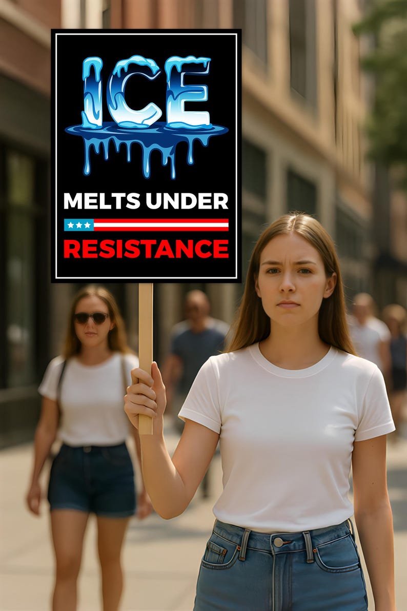 ICE Melts Under Resistance Protest Sign, Anti-Trump, Political Activist Protest Poster, Rally Sign, Resist Fascism, Resist Rascism
