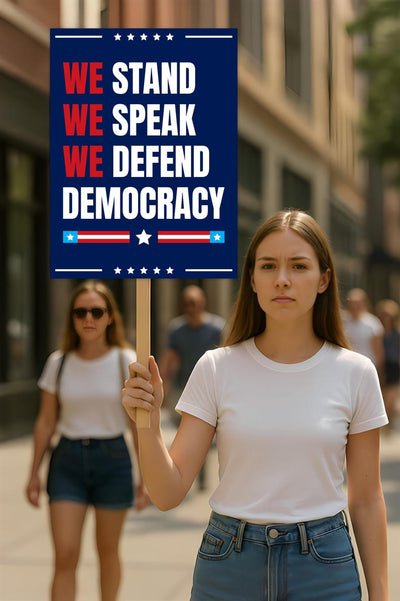 We Stand. We Speak. We Defend Democracy Protest Sign, Anti-Trump, Political Activist Poster, Resist Fascism, Resist Rascism Rally Sign