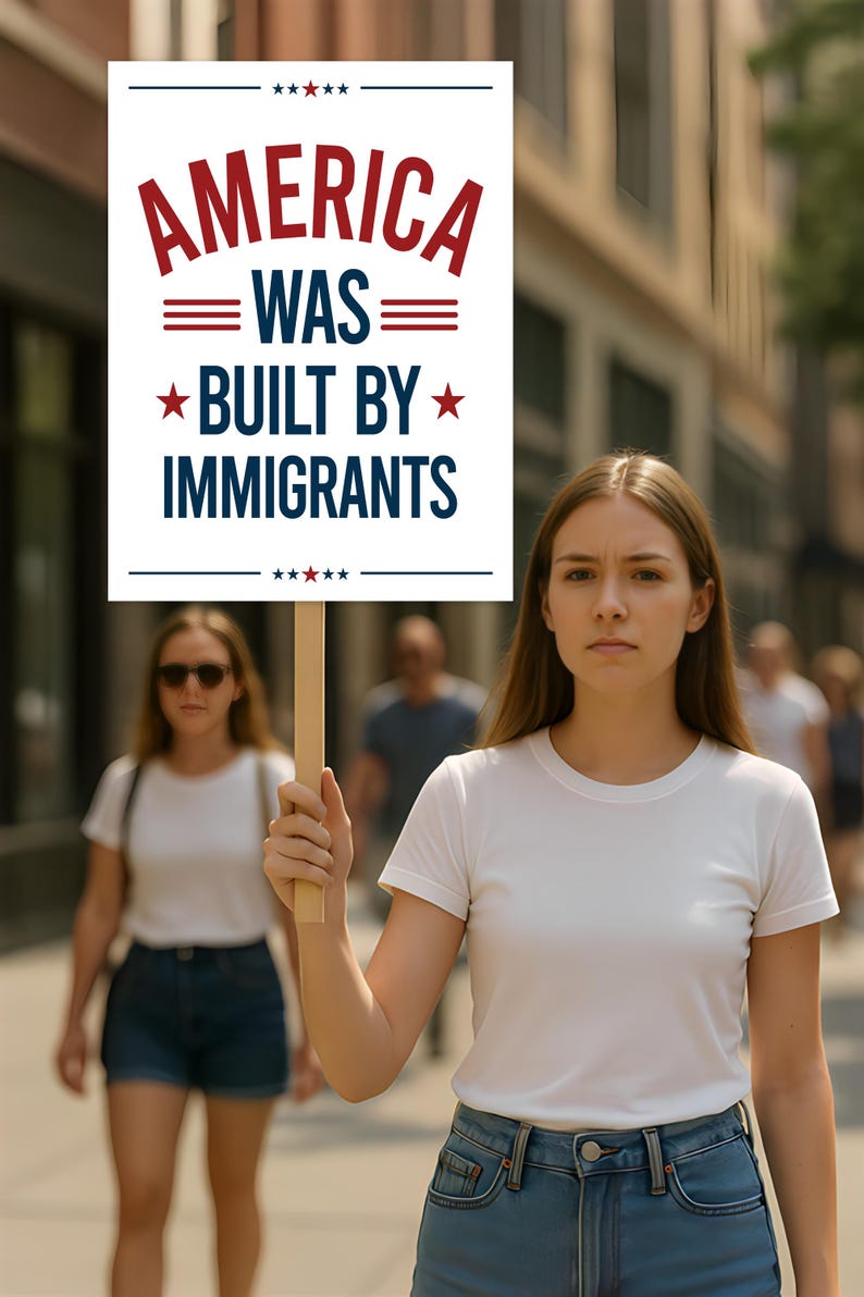 America Was Built By Immigrants Protest Sign, Anti-Trump Resistance, Political Activist Poster, Rally Sign, Resist Fascism, Resist Rascism