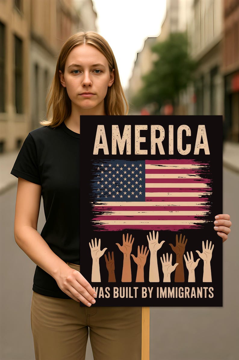 America Was Built By Immigrants Protest Sign, Anti-Trump Resistance, Political Activist Poster, Rally Sign, Resist Fascism, Resist Rascism
