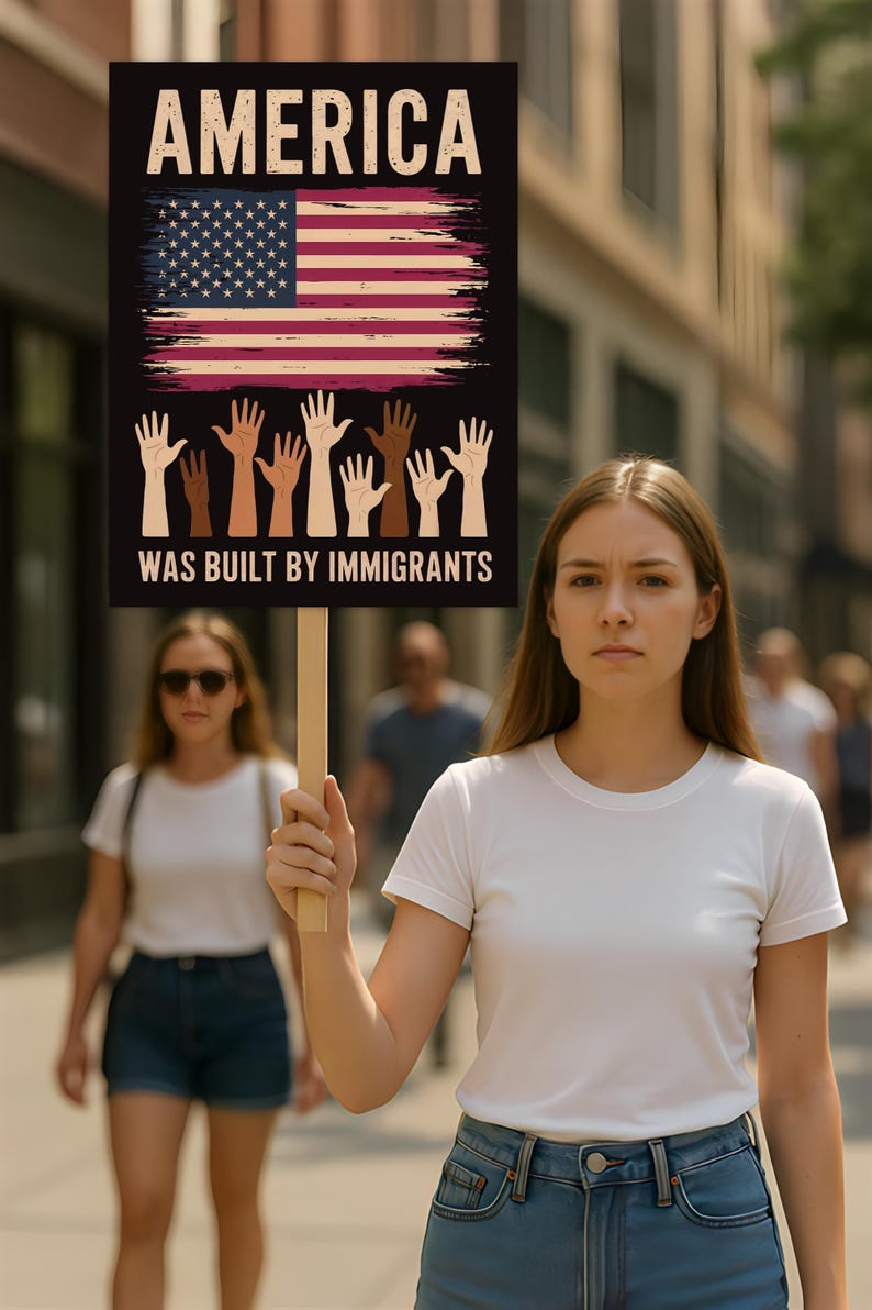 America Was Built By Immigrants Protest Sign, Anti-Trump Resistance, Political Activist Poster, Rally Sign, Resist Fascism, Resist Rascism