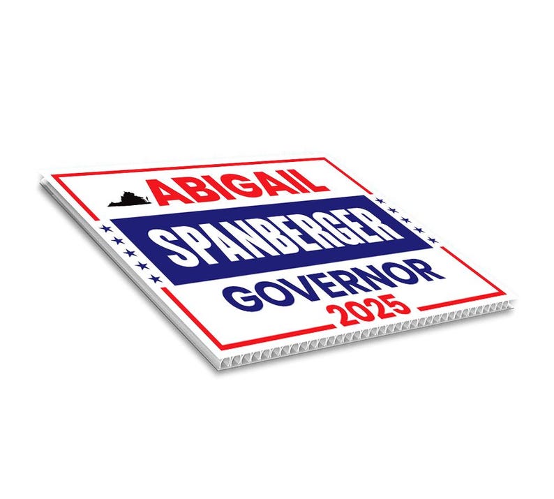 Abigail Spanberger For Virginia Governor 2025 Yard Sign, Corrugated Plastic Governor Elections Race Red White & Blue Sign with Metal H-Stake