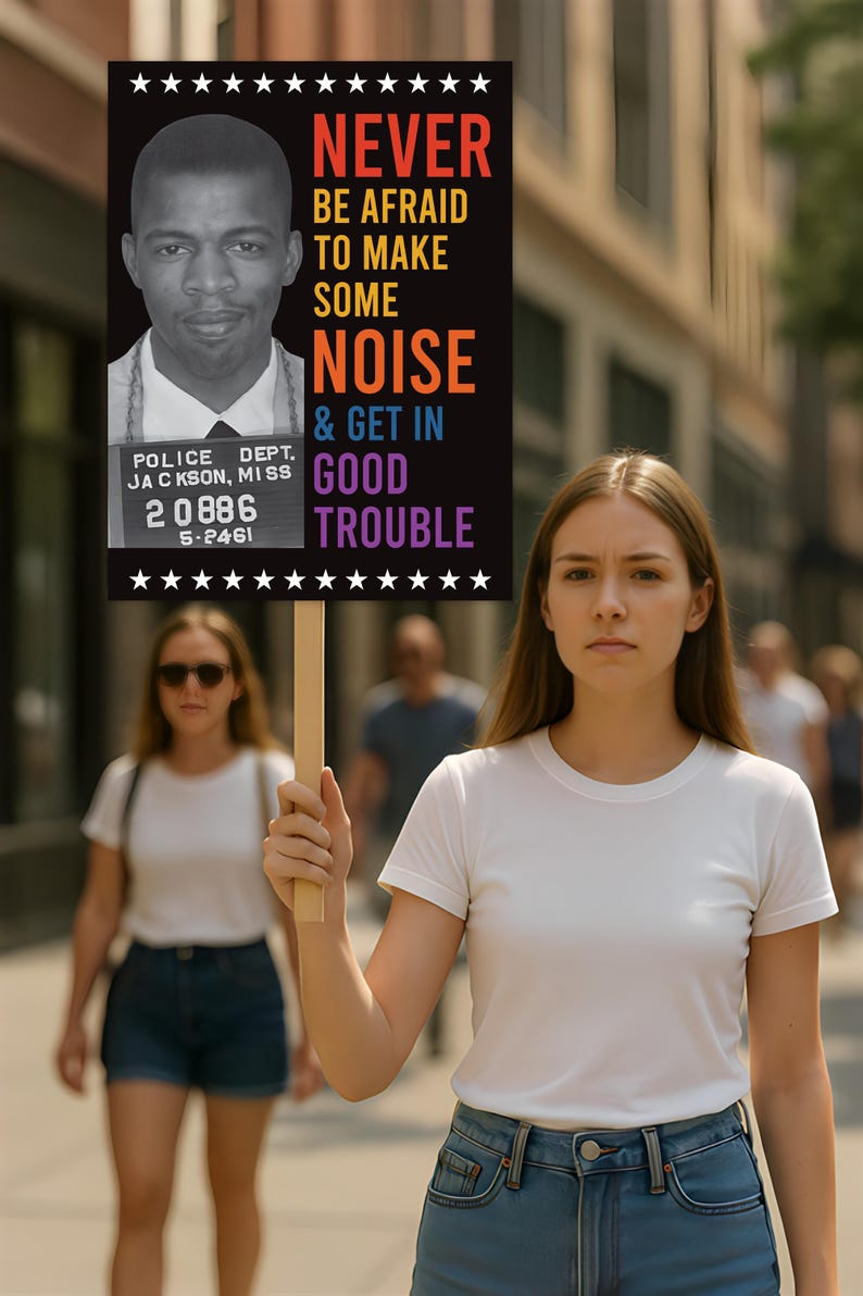 John Lewis Good Trouble Protest Sign, Resist Hate, Anti-Trump, Resist Racism, Resist Fascism, Political Activist Poster Rally Sign
