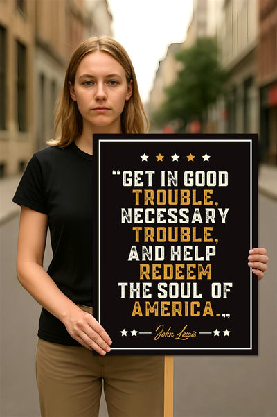 John Lewis Good Trouble Protest Sign, Resist Hate, Anti-Trump, Resist Racism, Resist Fascism, Political Activist Poster Rally Sign