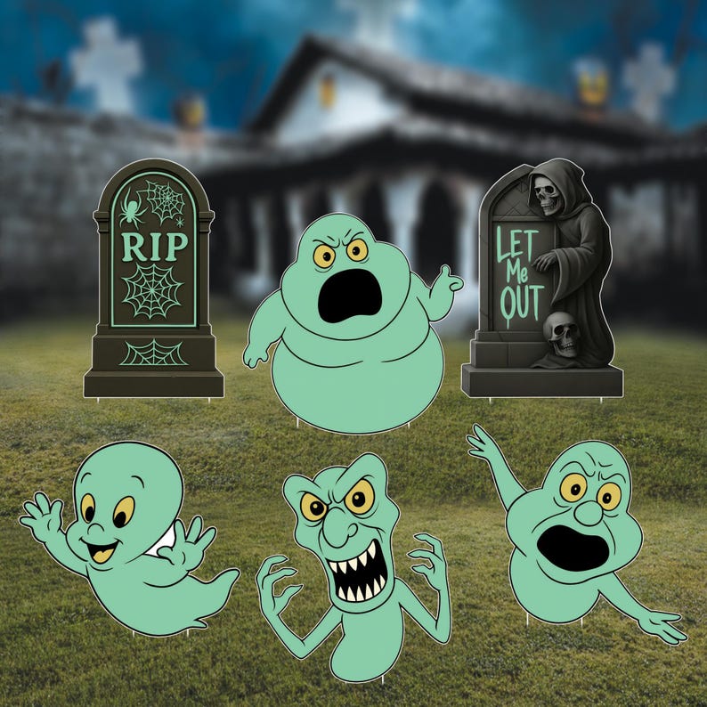 Ghost RIP Tombstone Halloween Yard Signs, Graveyard Lawn Decorations with Stakes, Outdoor Spooky Signs for Halloween Party or Home Décor