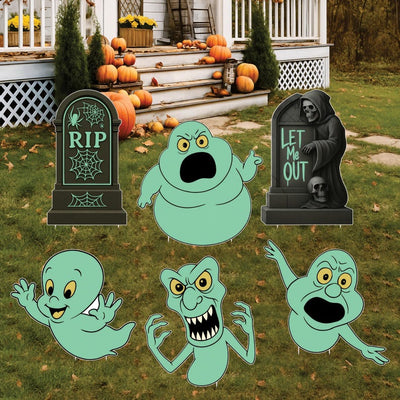Ghost RIP Tombstone Halloween Yard Signs, Graveyard Lawn Decorations with Stakes, Outdoor Spooky Signs for Halloween Party or Home Décor