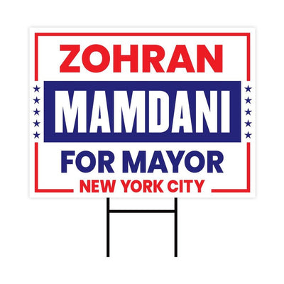 Zohran Mamdani For New York City Mayor 2025 Election Yard Sign, Corrugated Plastic Election Race Red White & Blue Sign with Metal H-Stake