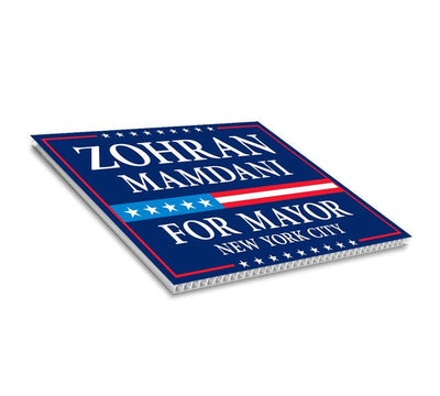 Zohran Mamdani For New York City Mayor 2025 Election Yard Sign, Corrugated Plastic Election Race Red White & Blue Sign with Metal H-Stake