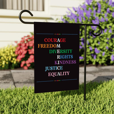 Courage Freedom Diversity Right Kindness Justice Equality Protest Garden Flag, Resist Hate, Anti-Trump, Resist Racism, Resist Fascism Flag