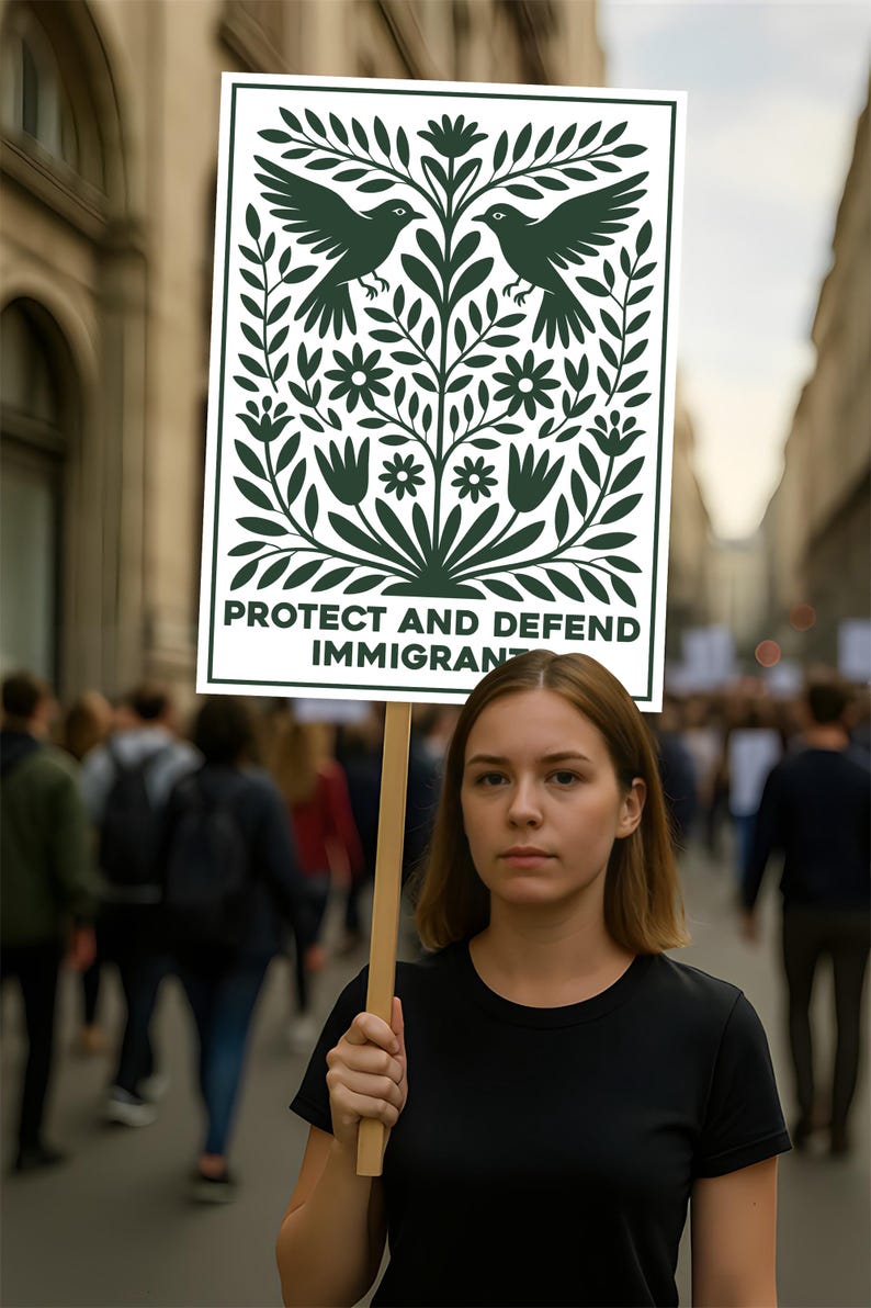 Protect and Defend Immigrants Protest Sign, Anti-Trump Resistance, Political Activist Poster, Rally Sign, Resist Fascism Protest Poster