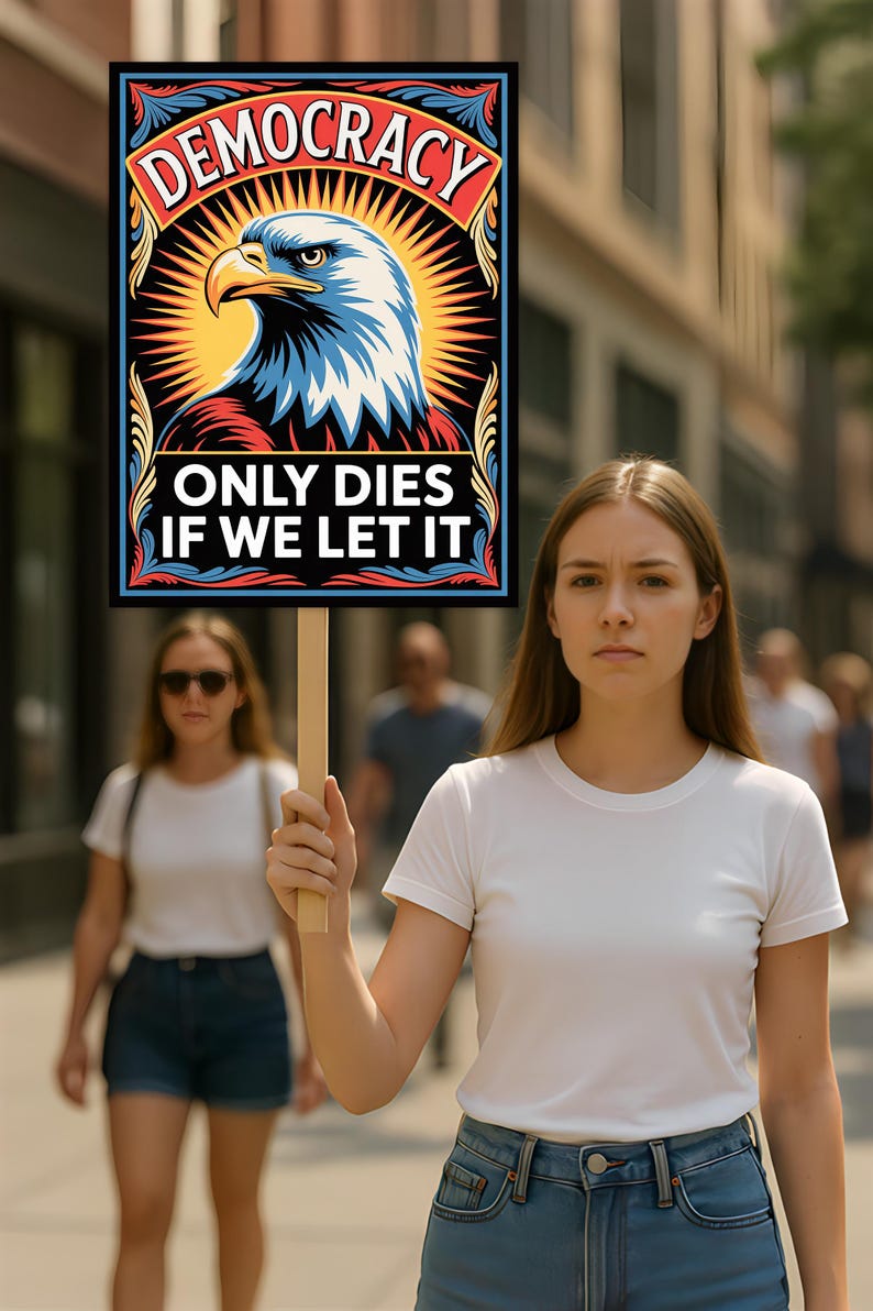 Democracy Only Dies If We Let It. Protest Sign, Anti-Trump Resistance, Political Activist Poster, Rally Sign, Resist Fascism Protest Poster