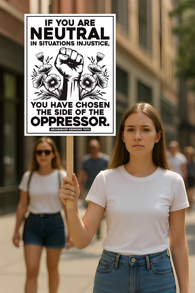 If You Are Neutral in Situations of Injustice Protest Sign, Anti-Trump, Political Activist Rally Sign, Resist Fascism Protest Poster