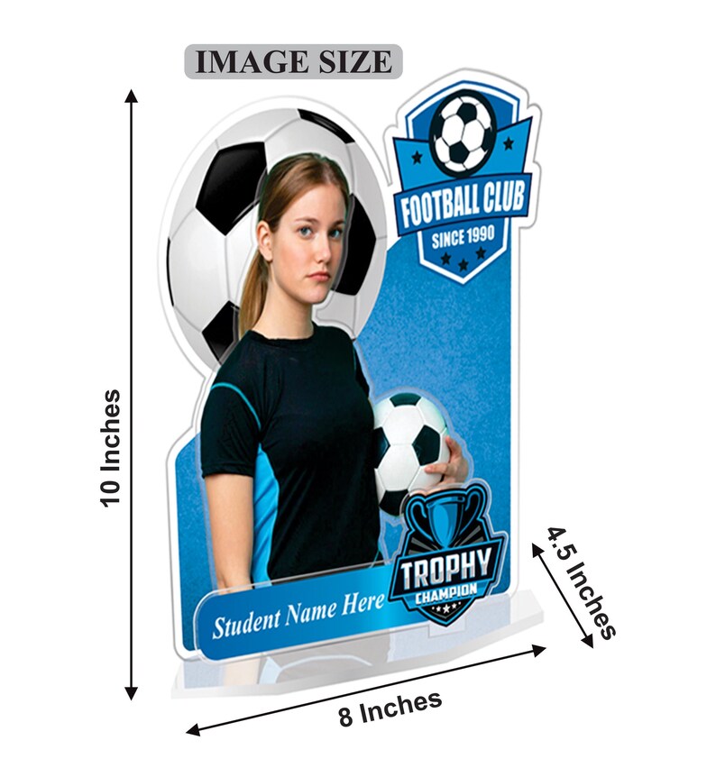 Soccer Acrylic Standee Trophy, 3-Layered Custom Award with Photo, Logo & Name, Student Achievement Plaque, Sports Recognition Gift