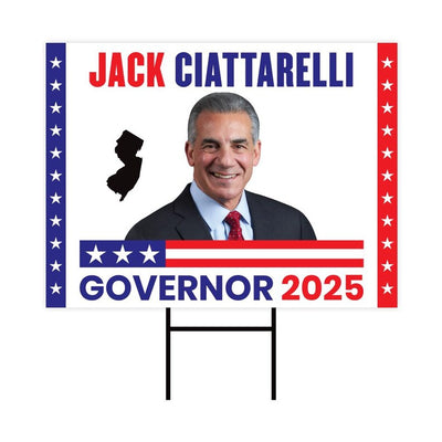Jack Ciattarelli For New Jersey Governor 2025 Yard Sign, Corrugated Plastic Governor Elections Race Red White & Blue Sign with Metal H-Stake