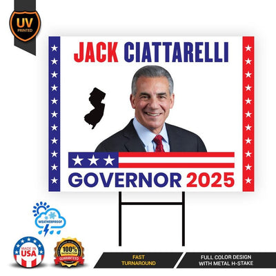 Jack Ciattarelli For New Jersey Governor 2025 Yard Sign, Corrugated Plastic Governor Elections Race Red White & Blue Sign with Metal H-Stake