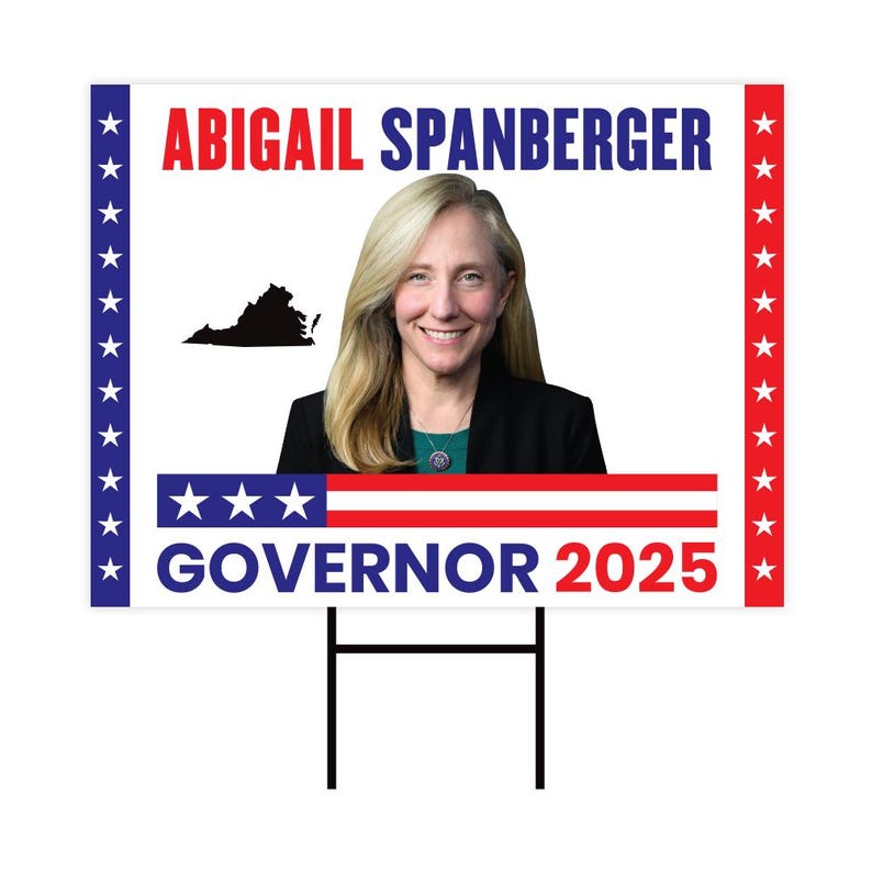 Abigail Spanberger For Virginia Governor 2025 Yard Sign, Corrugated Plastic Governor Elections Race Red White & Blue Sign with Metal H-Stake