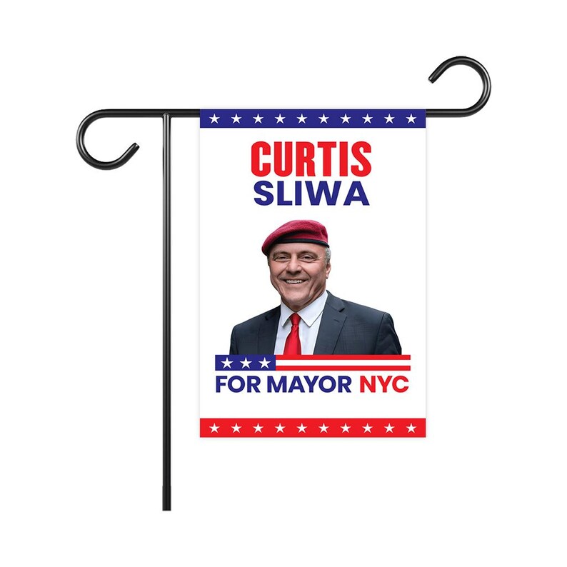 Curtis Sliwa For New York City Mayor Election 2025 Garden Flag, Double Sided, NYC’s Mayor, Race Red White & Blue Flag