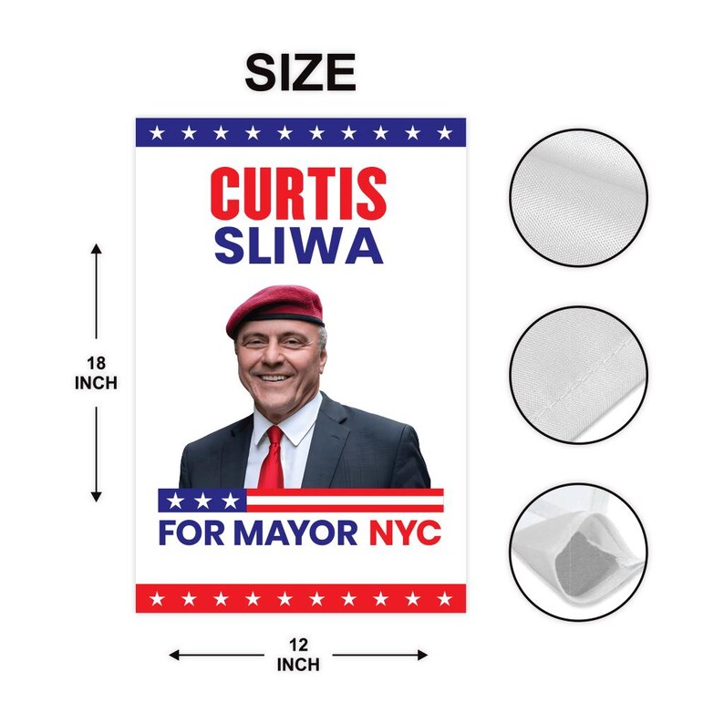 Curtis Sliwa For New York City Mayor Election 2025 Garden Flag, Double Sided, NYC’s Mayor, Race Red White & Blue Flag