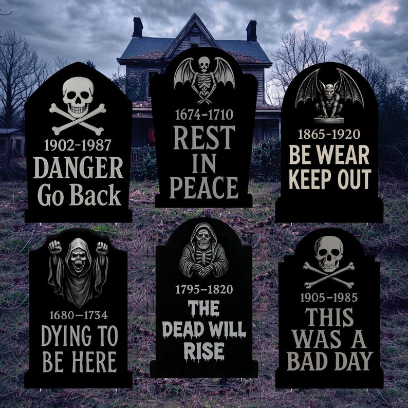 RIP Halloween Tombstone Yard Signs, Outdoor Cemetery Gravestone Decorations, Waterproof Halloween Lawn Décor for Haunted Yard or Party