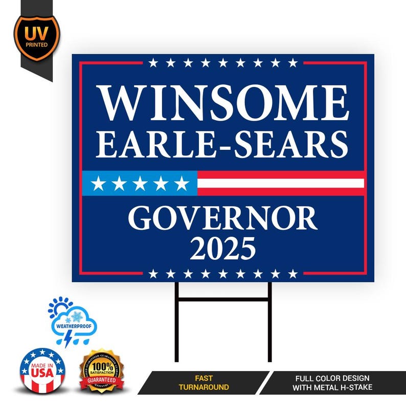 Winsome Earle-Sears For Virginia Governor 2025 Yard Sign, Corrugated Plastic Governor Election Race Red White & Blue Sign with Metal H-Stake