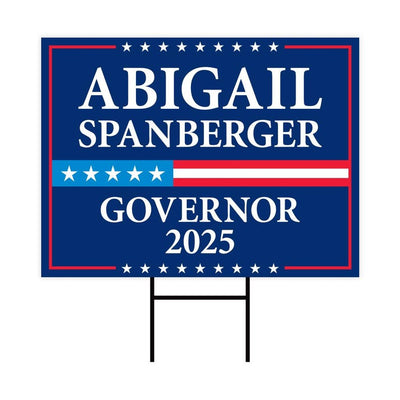 Abigail Spanberger For Virginia Governor 2025 Yard Sign, Corrugated Plastic Governor Elections Race Red White & Blue Sign with Metal H-Stake
