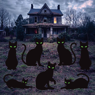 Black Cat Halloween Yard Signs, Scary Silhouette Lawn Decorations with Stakes, Outdoor Spooky Cat Signs for Garden, Lawn, or Party Décor