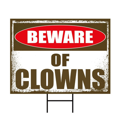Beware of Clowns Yard Sign, Keep Out Halloween Lawn Decoration, Scary Spooky Outdoor Decor, Creepy Circus Warning Sign with Metal H-Stake